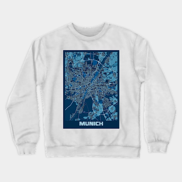 Munich - Germary Peace City Map Crewneck Sweatshirt by tienstencil